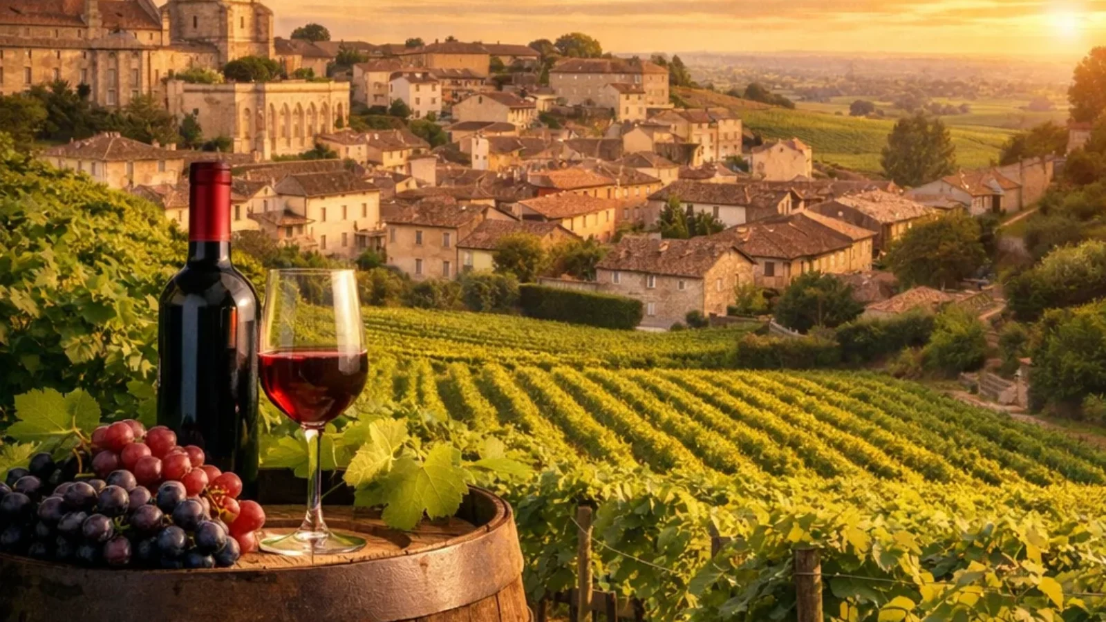 Best Online Guides to Bordeaux Wine Regions and Classifications (2026) cover showing Saint-Émilion vineyards and village in Bordeaux, France