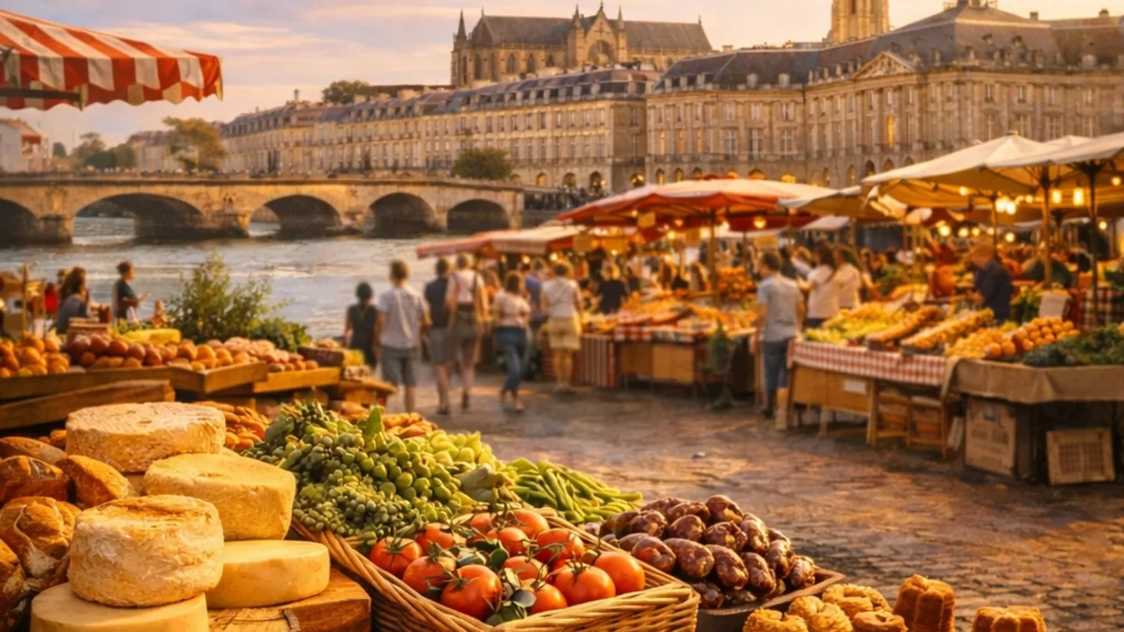 Guide cover for Best Places to Buy Local Delicacies and Produce in Bordeaux (2026), showing a premium Bordeaux market scene with local produce and delicacies.