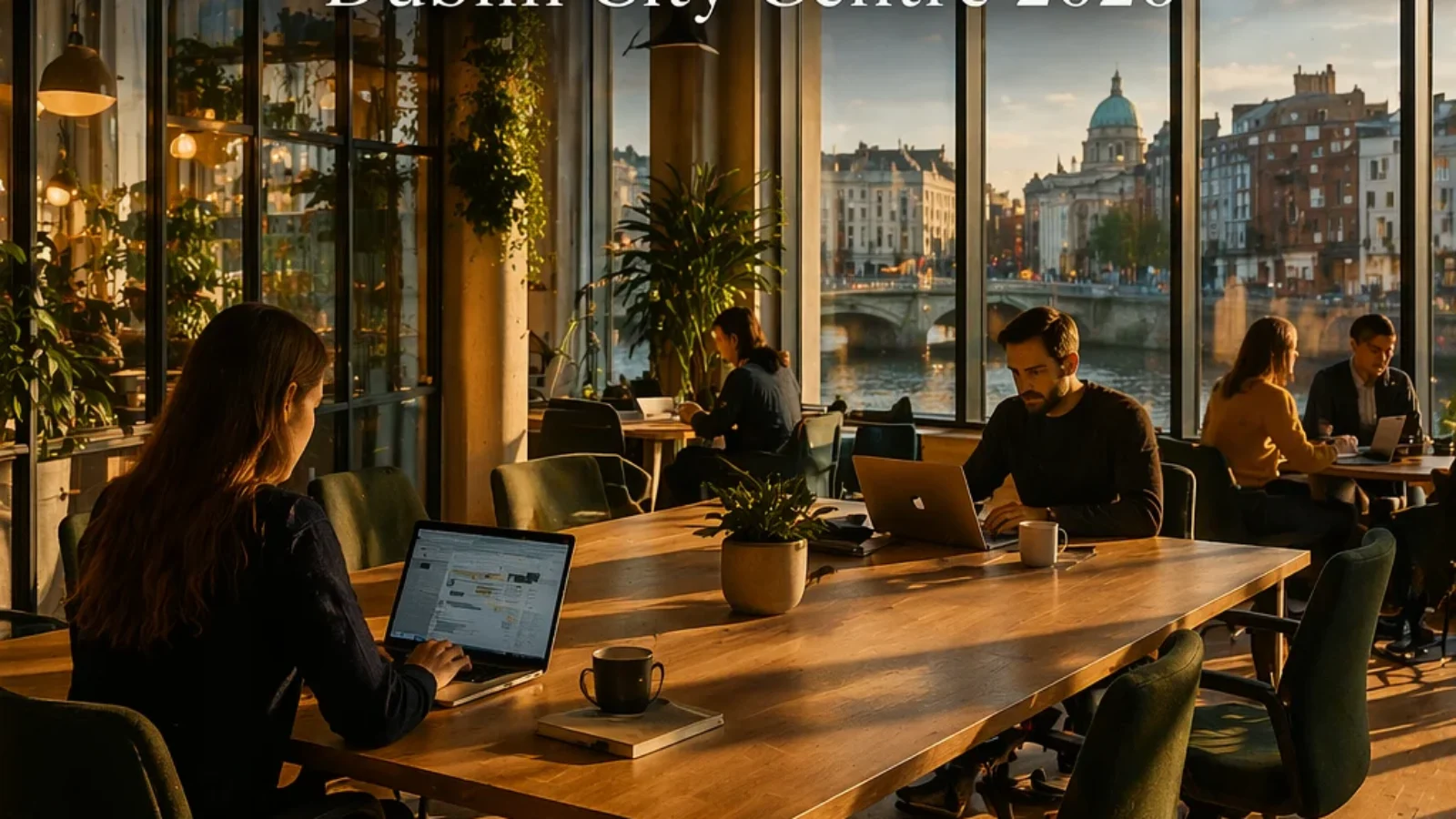Featured cover for Best Coworking Spaces with Flexible Memberships in Dublin City Centre (2026), showing a premium coworking interior with central Dublin views