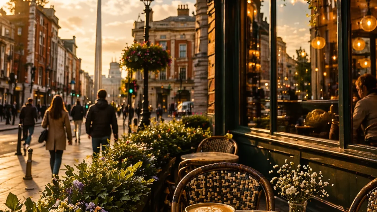 Popular Coffee Chains with Outlets in Dublin City Centre (2026) guide cover showing a premium editorial Dublin city-centre coffee street scene