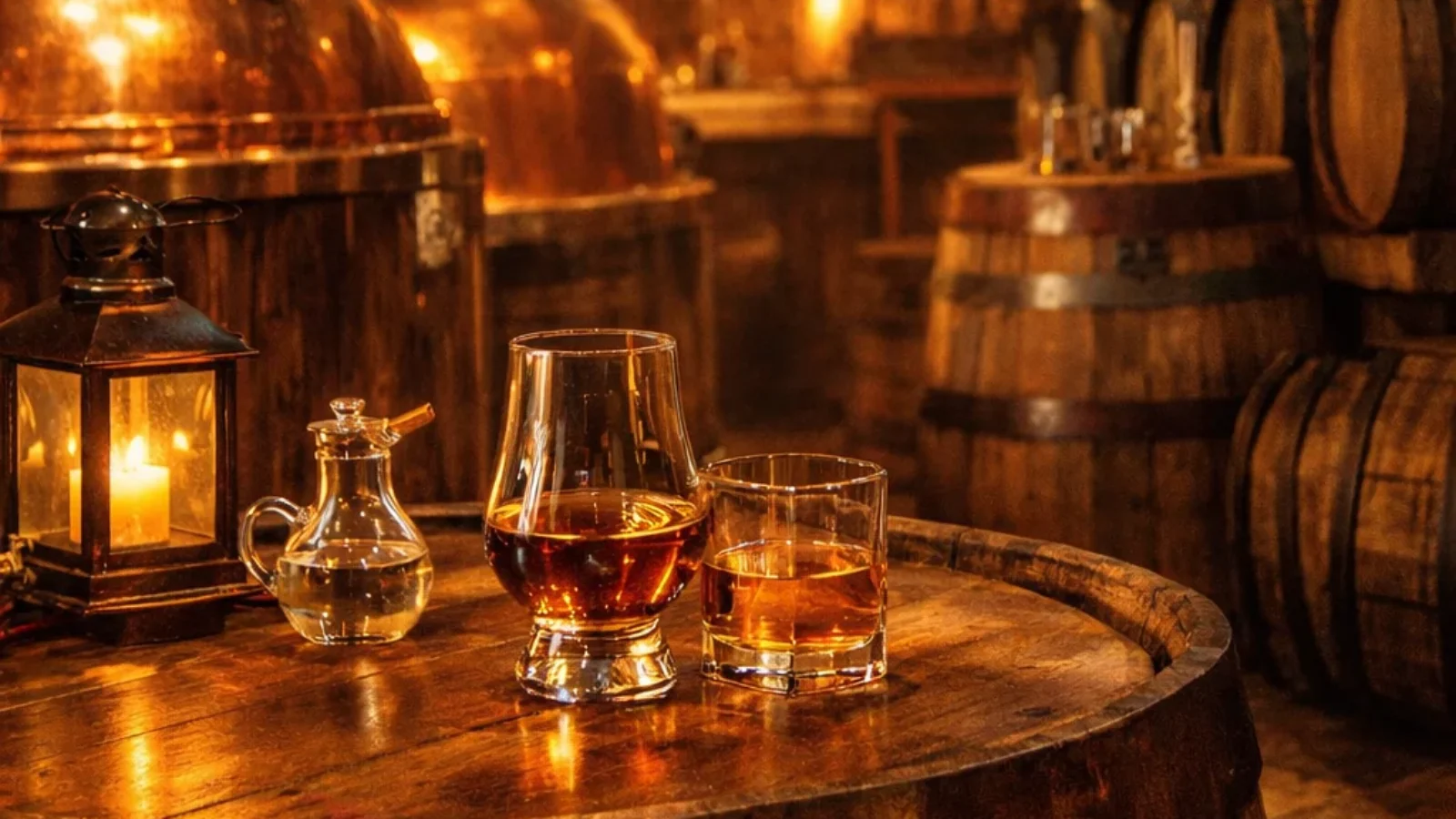 Premium editorial poster cover for TopRatedPlaces.ai showing an atmospheric Irish whiskey distillery scene in Ireland with the title Top-Rated Irish Whiskey Brands and the location line Ireland 2026.