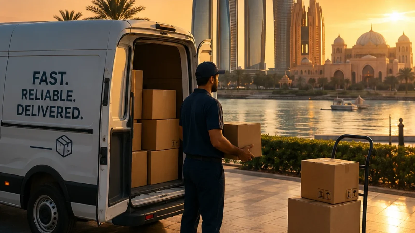 TopRatedPlaces.ai editorial cover for the best courier and shipping services in Abu Dhabi guide