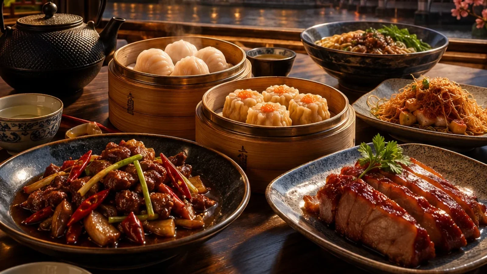 Generated editorial cover for Best Chinese Restaurants in the UK showing Chinese dining with UK skyline cues.