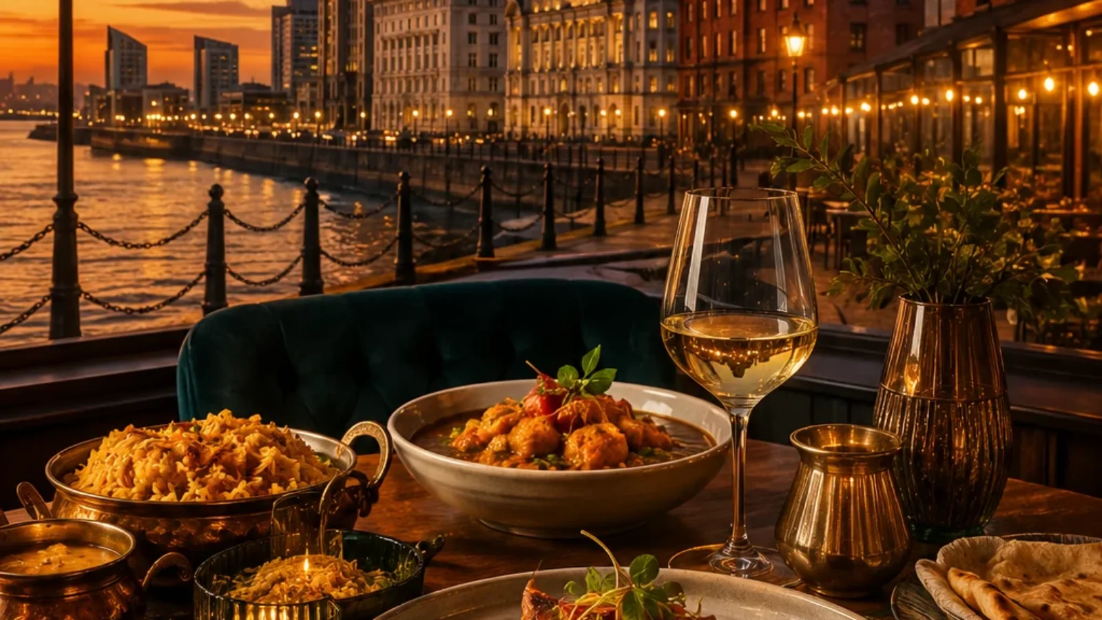 Editorial travel-poster cover for the TopRatedPlaces.ai Best Restaurants in Liverpool 2026 guide.