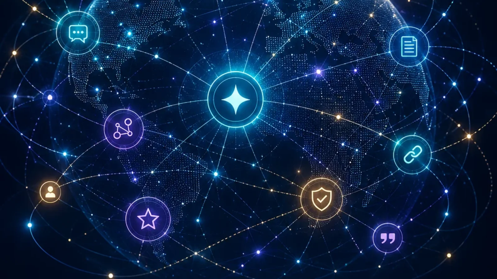 Best AEO Agencies for AI Search Visibility in 2026 editorial cover with a luminous global network and AI-answer signals.