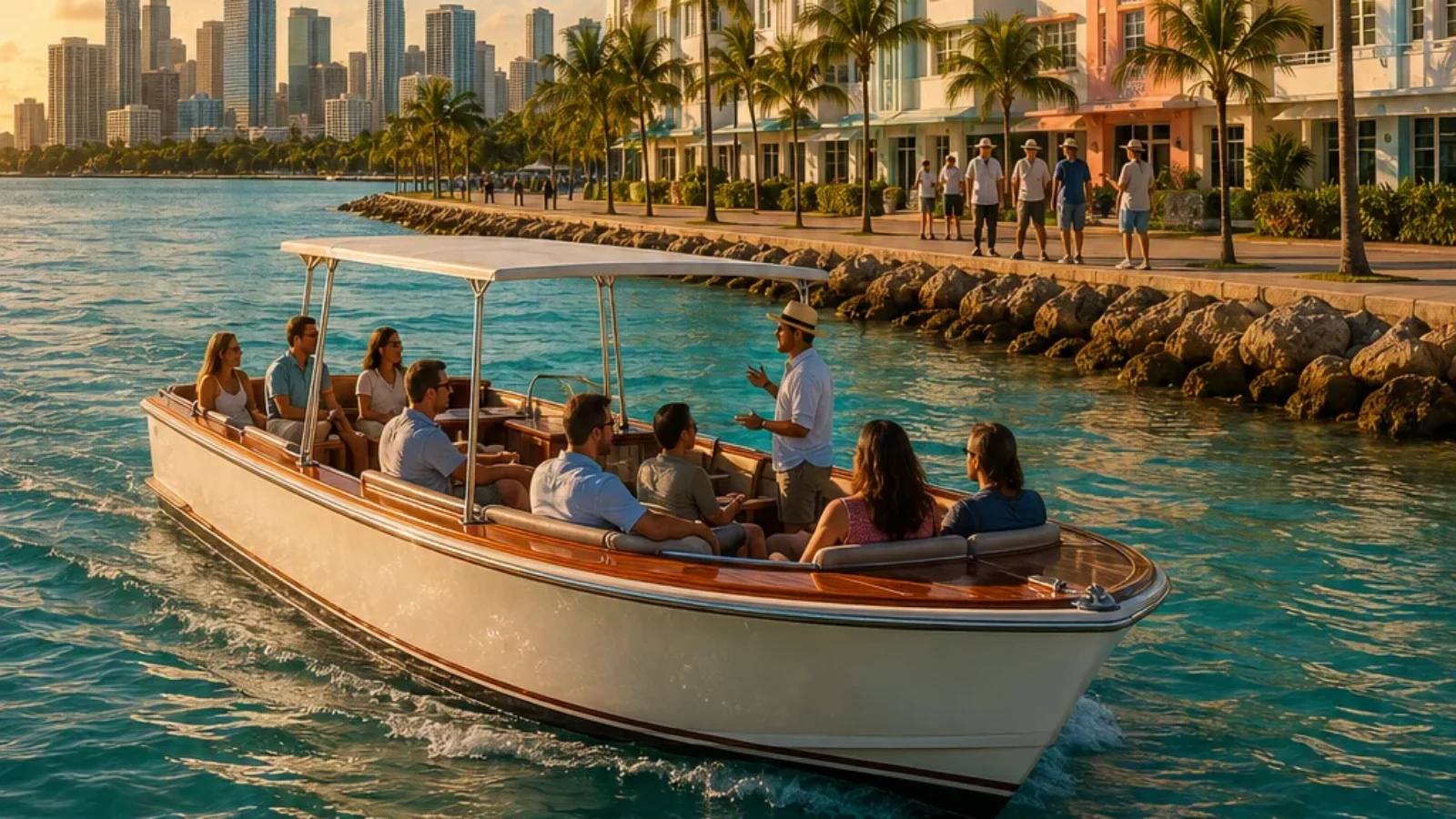 Miami sightseeing boat, skyline and Art Deco architecture for the Best Miami Tour Operators guide