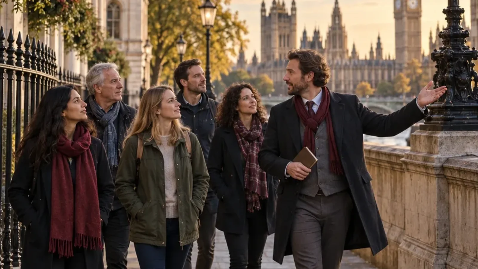 Guided historical walking tour in London with Westminster and Big Ben in the background